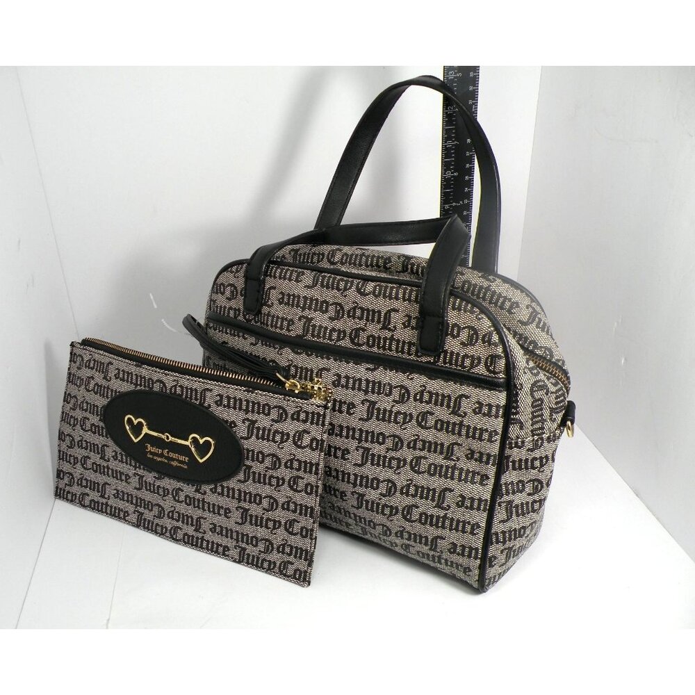 Juicy Couture Status Black Satchel & Clutch Set With Black Faux Leather Handles